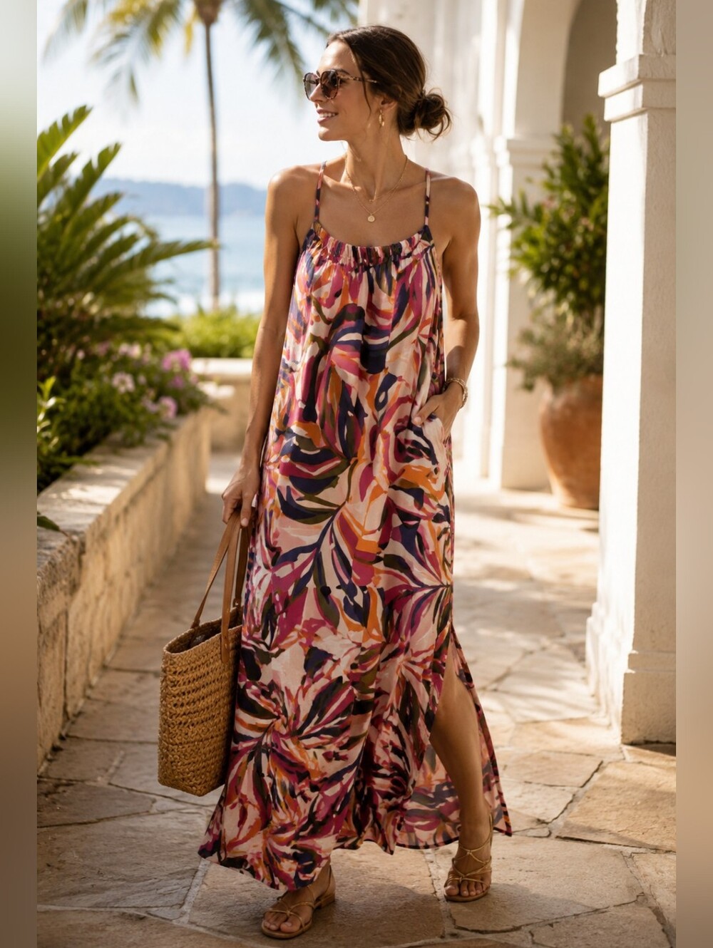 Evereve's The Evelyn Dress with Abstract Tropical Floral Print Flowy A-line